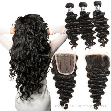 Brazilian Raw Hair Natural Deep Wave 3 Bundles With 4x4 Lace Closure Human Hair Extension Online Order